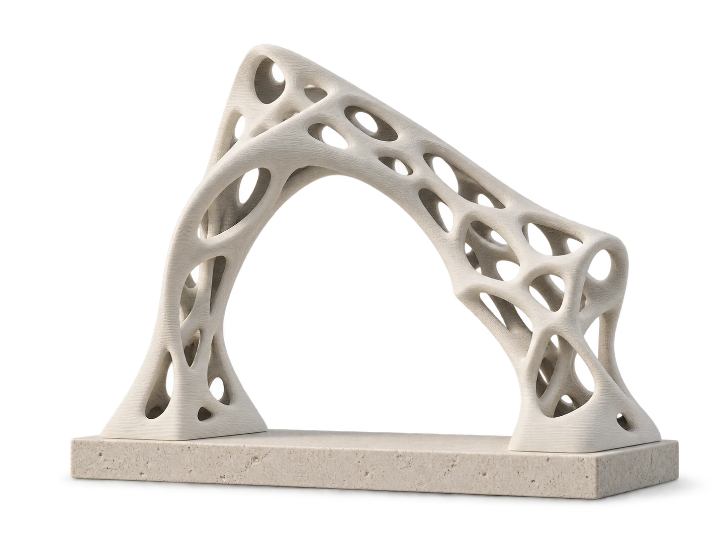 Conceptual white lattice prototype on a limestone plinth